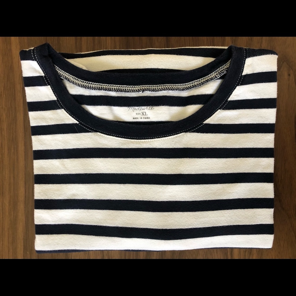 Madewell XL Navy Breton Stripe Long Sleeved Tee
